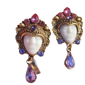 Elegant Gold Tone and Multicolor Earrings Sajen Style Face Kirk Folly Jewelry